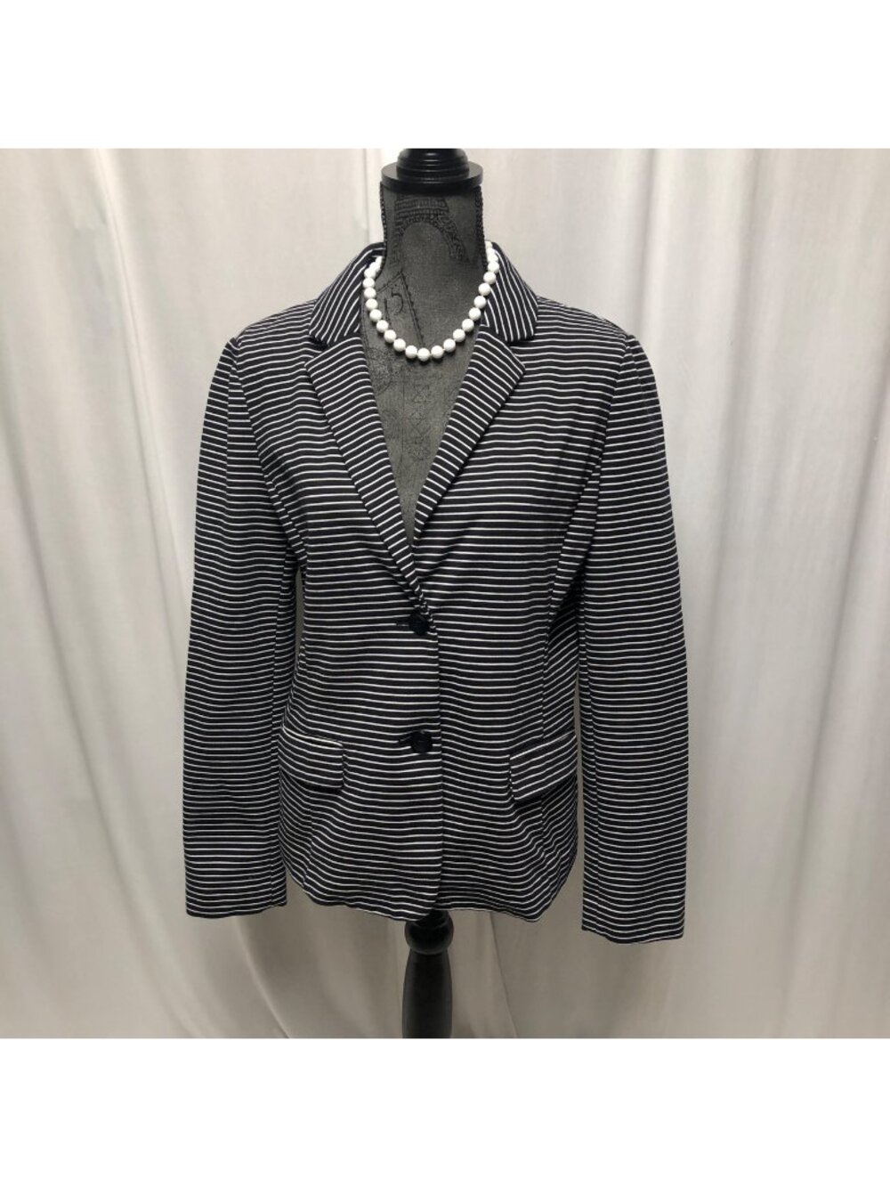 Liz Claiborne Jacket Womens Size Large Tall Black White Striped Blazer Pockets